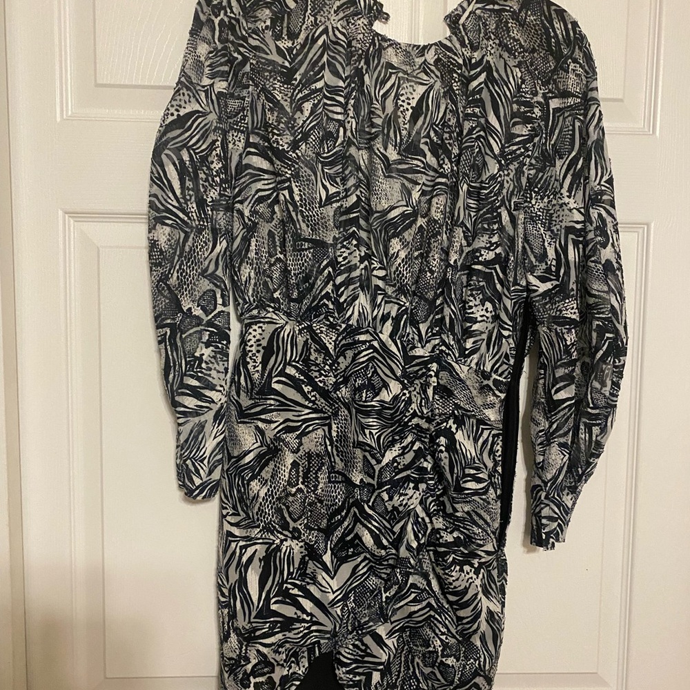 Blue and Black Long Sleeve Dress
